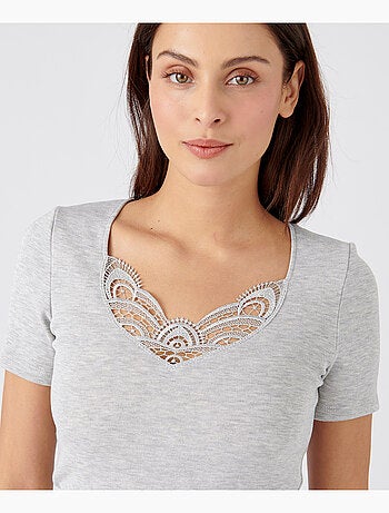 T-shirt manches courtes fine côte guipure Thermolactyl thermique - Damart