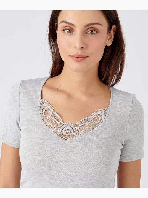 T-shirt manches courtes fine côte guipure Thermolactyl thermique - Damart - Kiabi