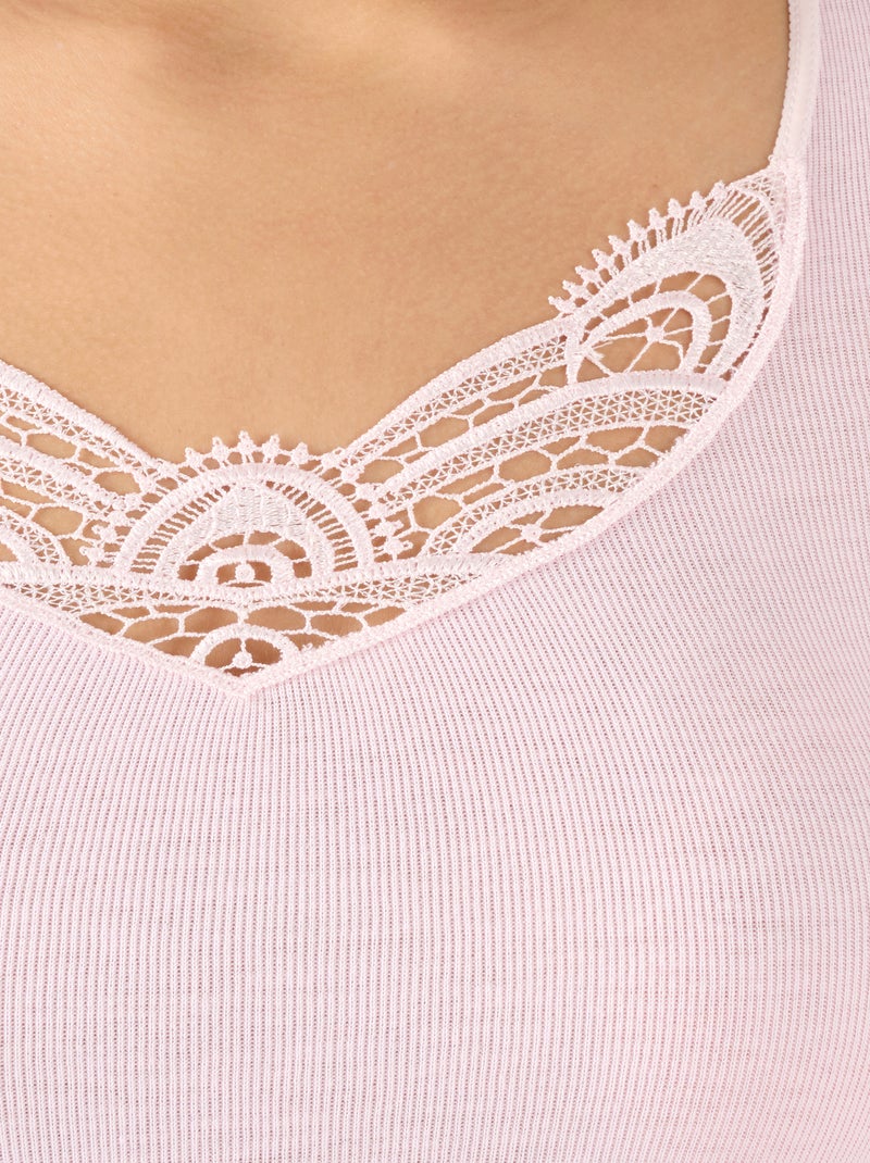 T-shirt manches courtes fine côte guipure thermolactyl thermique - damart Rose - Kiabi