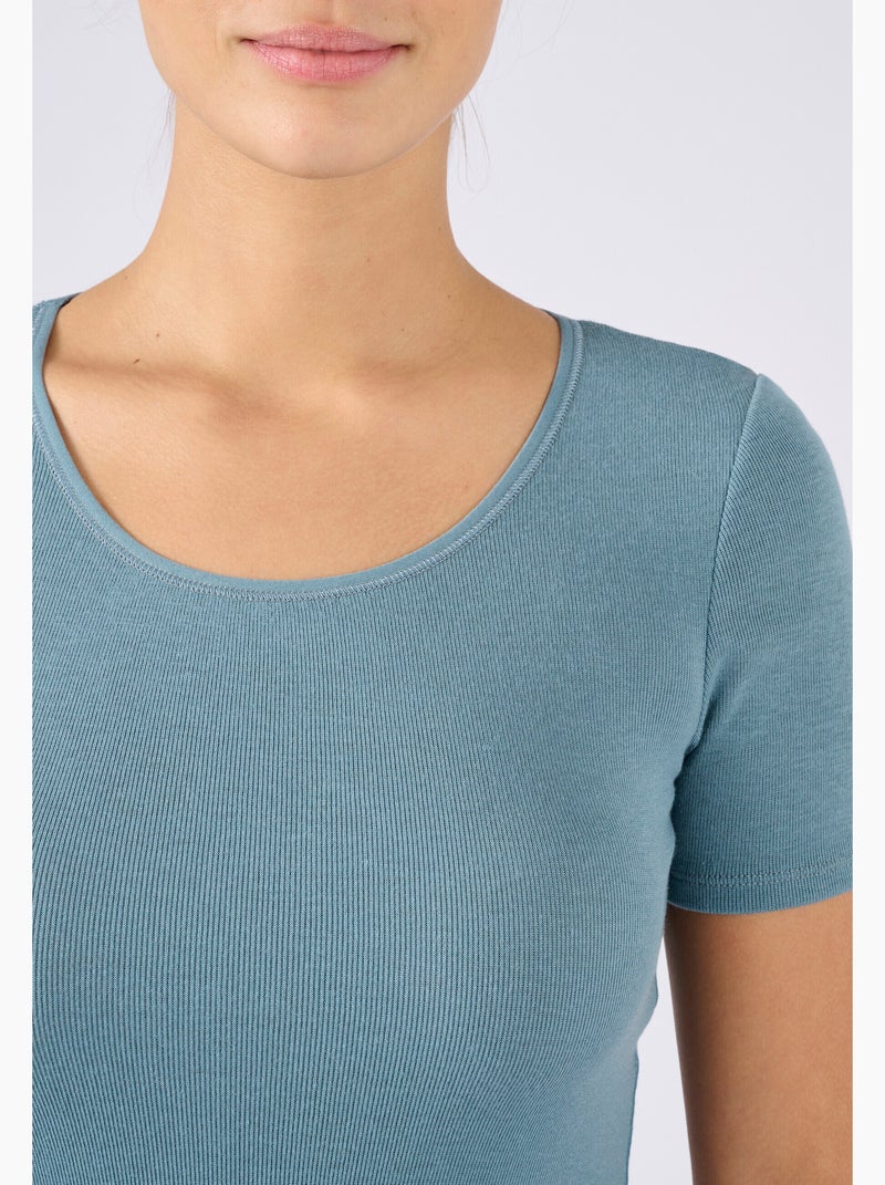 T-shirt manches courtes fine côte Thermolactyl thermique - Damart Bleu - Kiabi