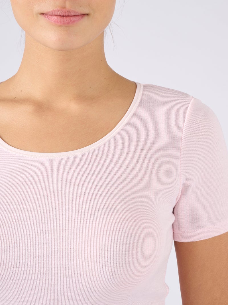 T-shirt manches courtes fine côte Thermolactyl thermique - Damart Rose - Kiabi