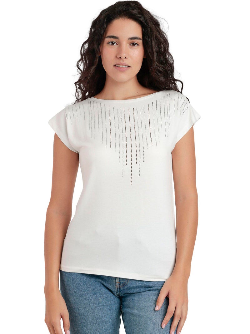 T-shirt manches courtes Front Stones Ecru - Kiabi