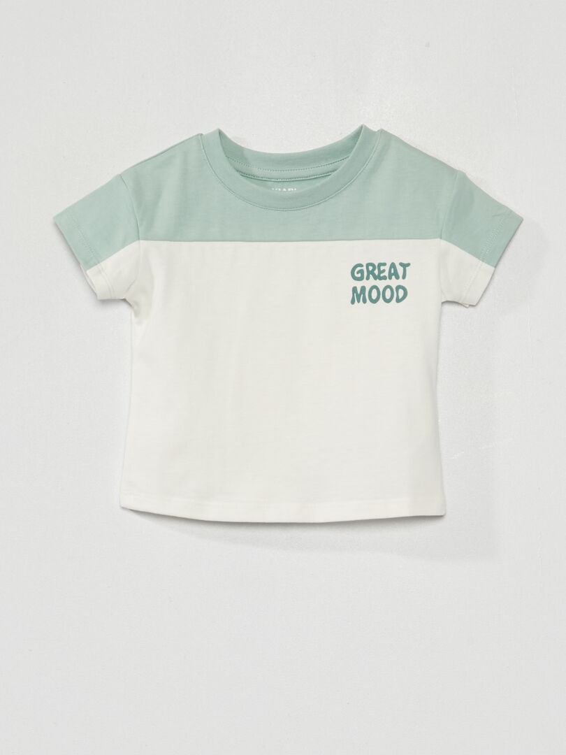 T-shirt manches courtes 'good mood' Vert - Kiabi