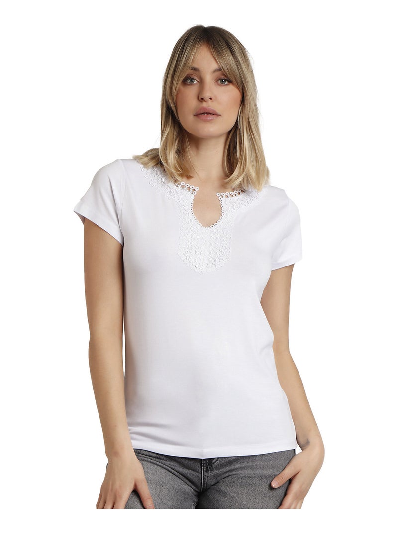 T-shirt manches courtes Guipur Blanc - Kiabi