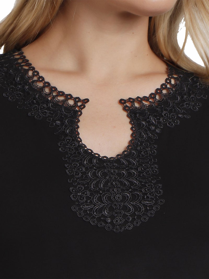 T-shirt manches courtes Guipur Noir - Kiabi