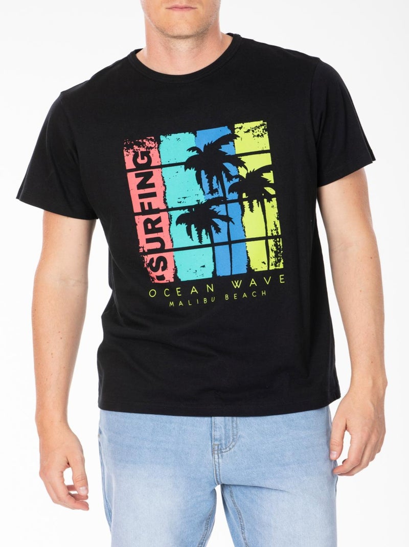 T-shirt manches courtes impression palmiers ARONNE 'Rica Lewis' Noir - Kiabi