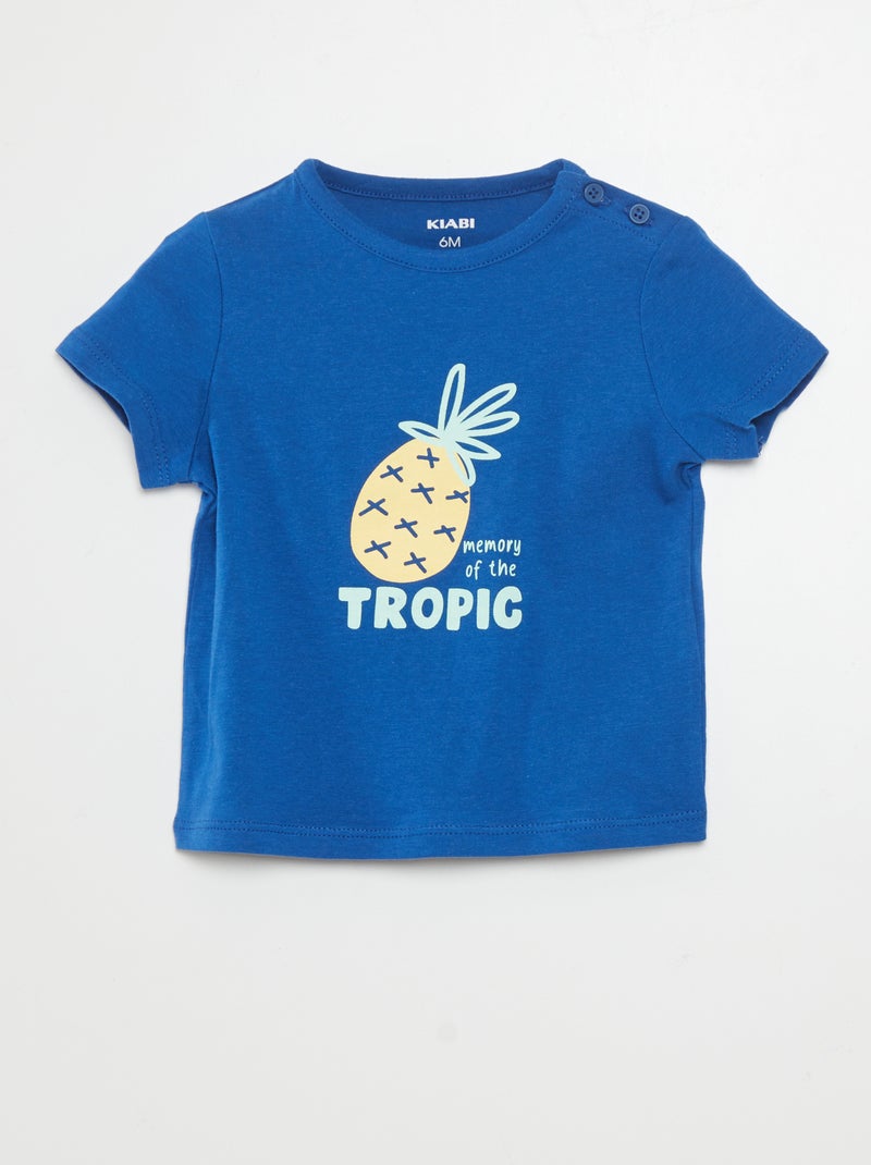 T-shirt manches courtes imprimé Bleu - Kiabi