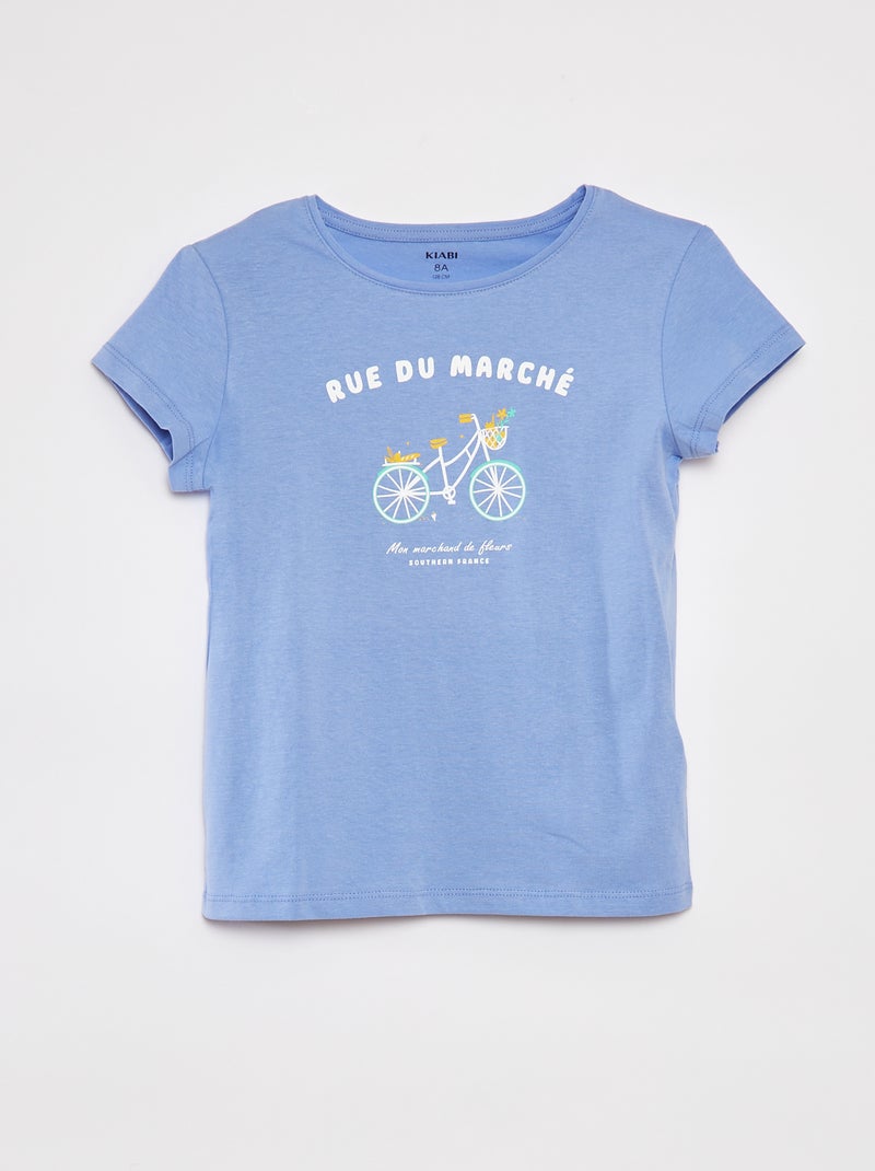 T-shirt manches courtes imprimé BLEU - Kiabi