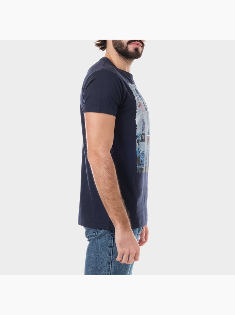 T-shirt manches courtes imprimé Bleu marine - Kiabi