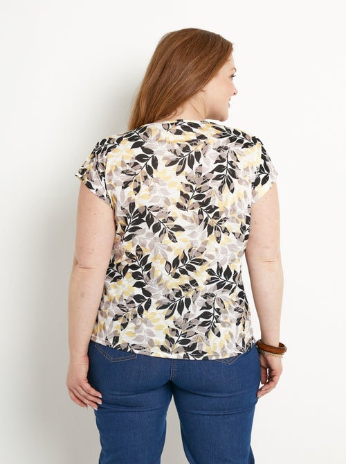 T-shirt manches courtes imprimé feuillage col rond - Kiabi