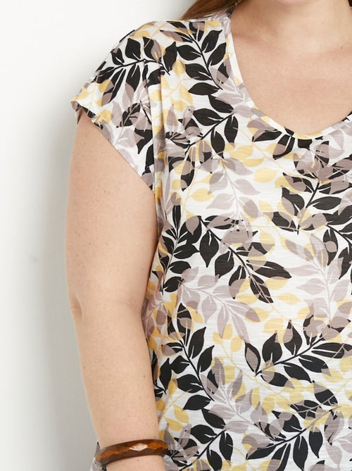 T-shirt manches courtes imprimé feuillage col rond - Kiabi