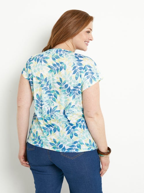 T-shirt manches courtes imprimé feuillage col rond - Kiabi