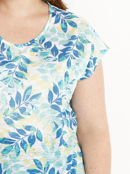 T-shirt manches courtes imprimé feuillage col rond - Kiabi
