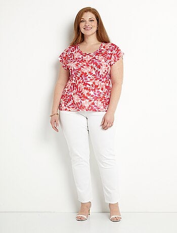T-shirt manches courtes imprimé feuillage col rond