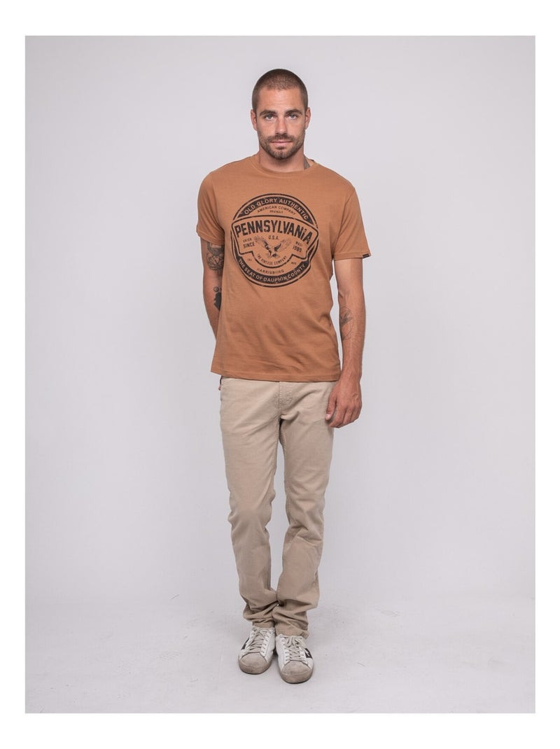 T-shirt manches courtes imprimé JIMITRI Marron caramel - Kiabi