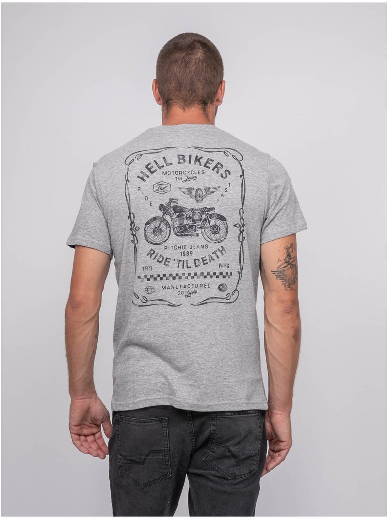 T-shirt manches courtes imprimé JOPATRIOT Gris chiné - Kiabi