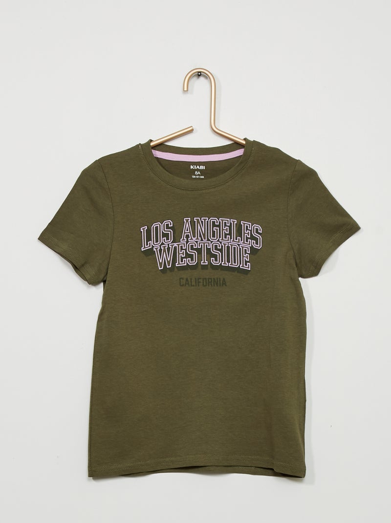 T-shirt manches courtes imprimé Kaki - Kiabi