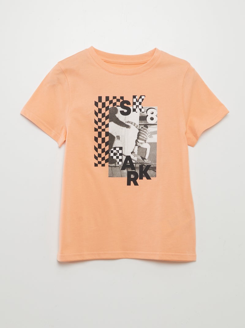 T-shirt manches courtes imprimé Orange - Kiabi