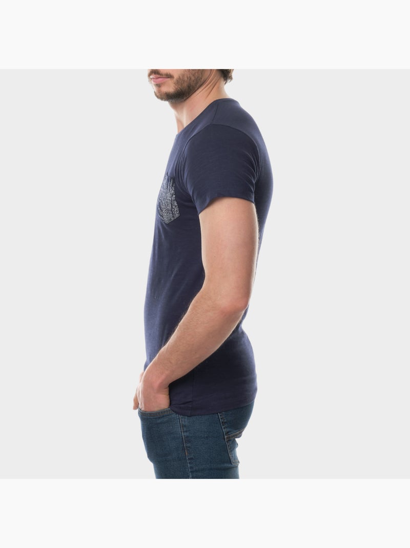 T-shirt manches courtes imprimé poitrine Bleu marine - Kiabi