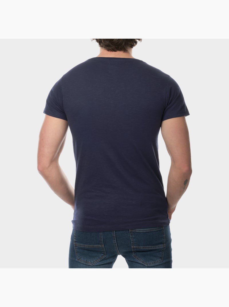T-shirt manches courtes imprimé poitrine Bleu marine - Kiabi
