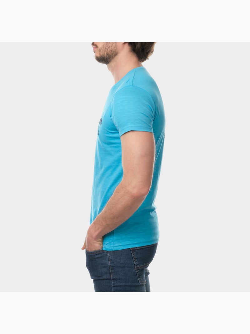 T-shirt manches courtes imprimé poitrine Bleu turquoise - Kiabi