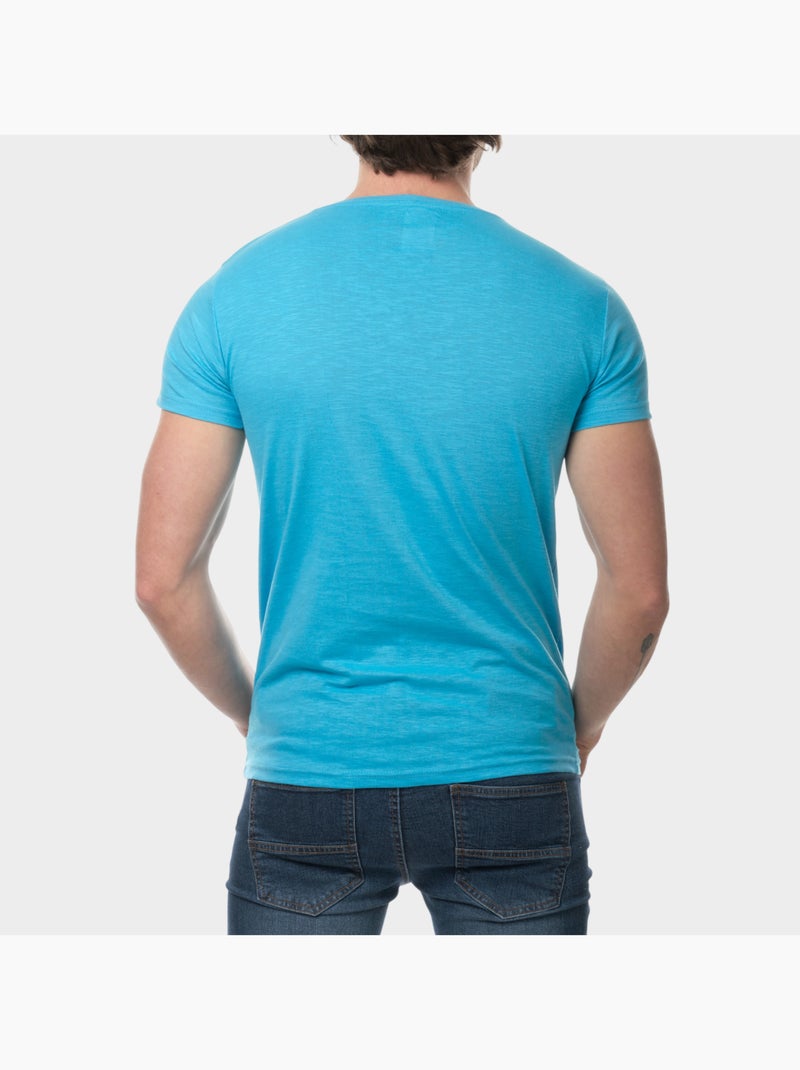 T-shirt manches courtes imprimé poitrine Bleu turquoise - Kiabi