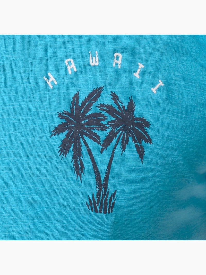 T-shirt manches courtes imprimé poitrine Bleu turquoise - Kiabi