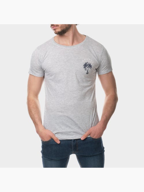 T-shirt manches courtes imprimé poitrine - Kiabi