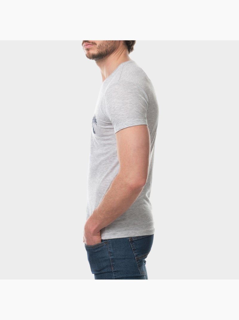 T-shirt manches courtes imprimé poitrine Gris - Kiabi