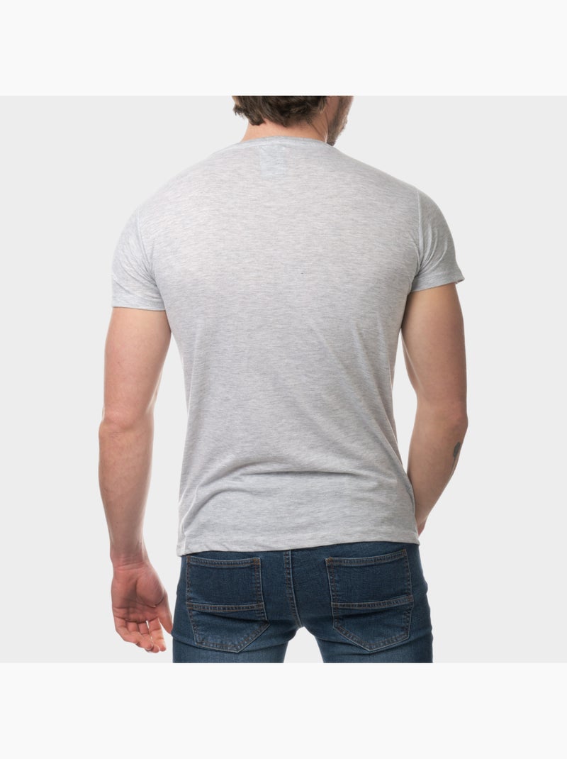 T-shirt manches courtes imprimé poitrine Gris - Kiabi