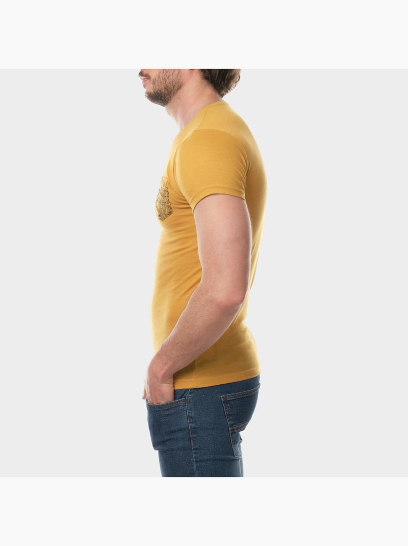 T-shirt manches courtes imprimé poitrine Jaune moutarde - Kiabi