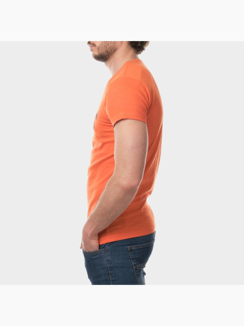 T-shirt manches courtes imprimé poitrine Orange - Kiabi