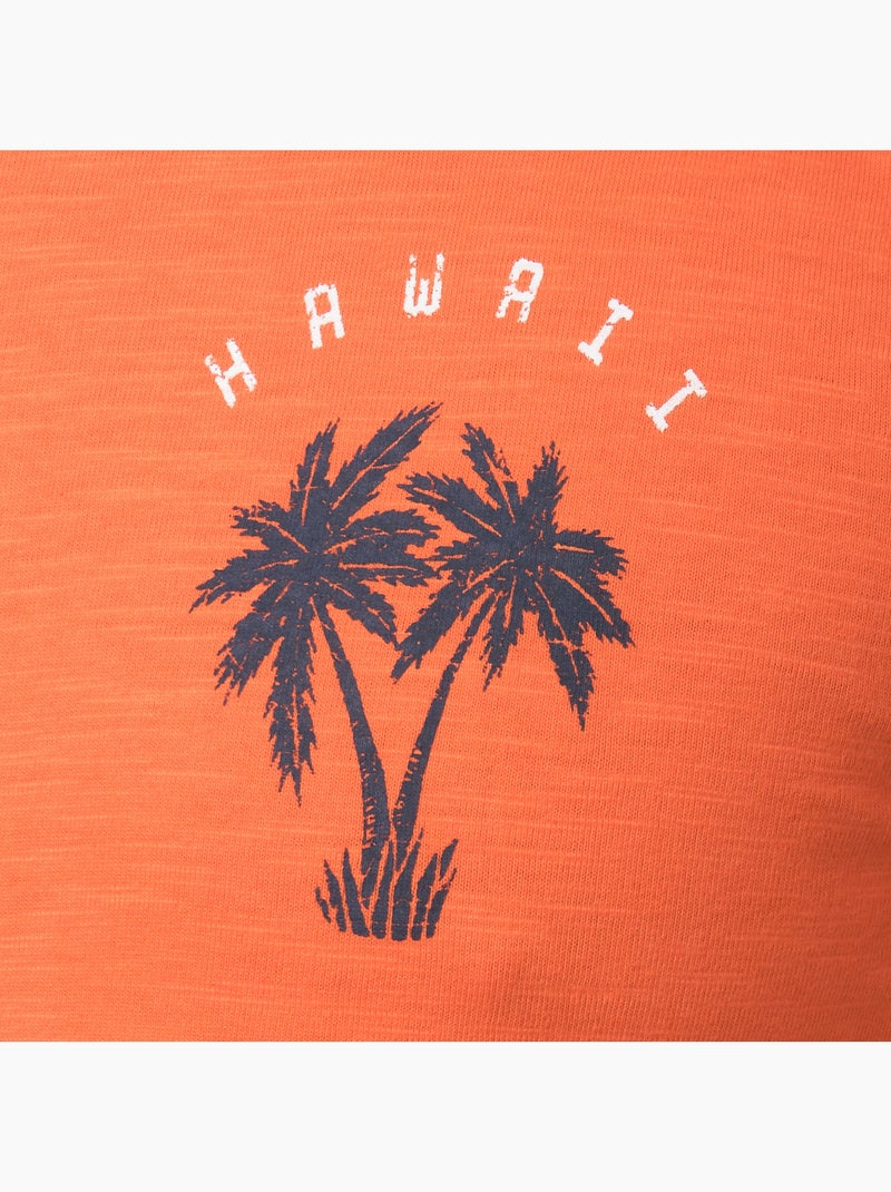 T-shirt manches courtes imprimé poitrine Orange - Kiabi