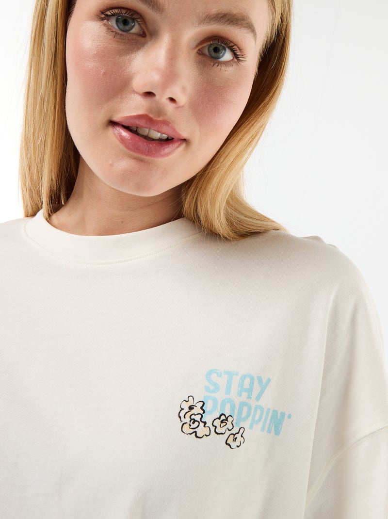 T-shirt manches courtes imprimé recto-verso Blanc - Kiabi
