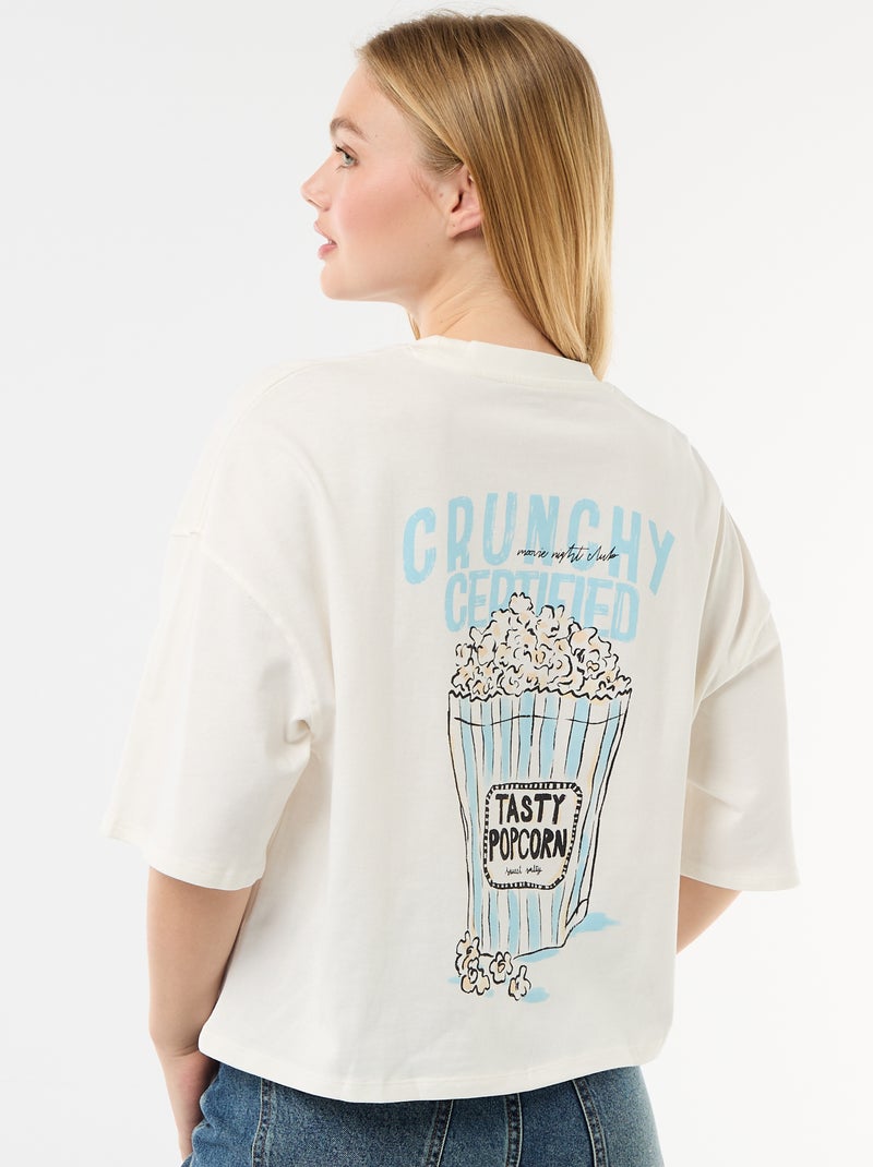 T-shirt manches courtes imprimé recto-verso Blanc - Kiabi