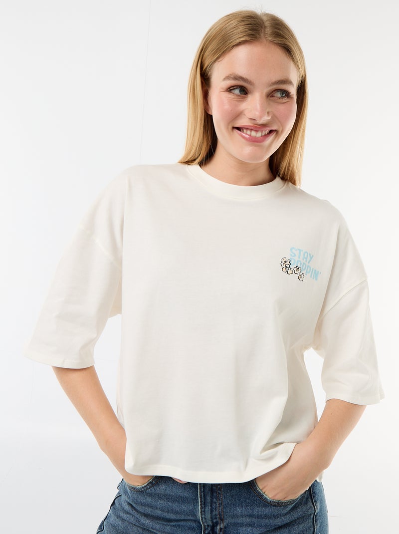 T-shirt manches courtes imprimé recto-verso Blanc - Kiabi