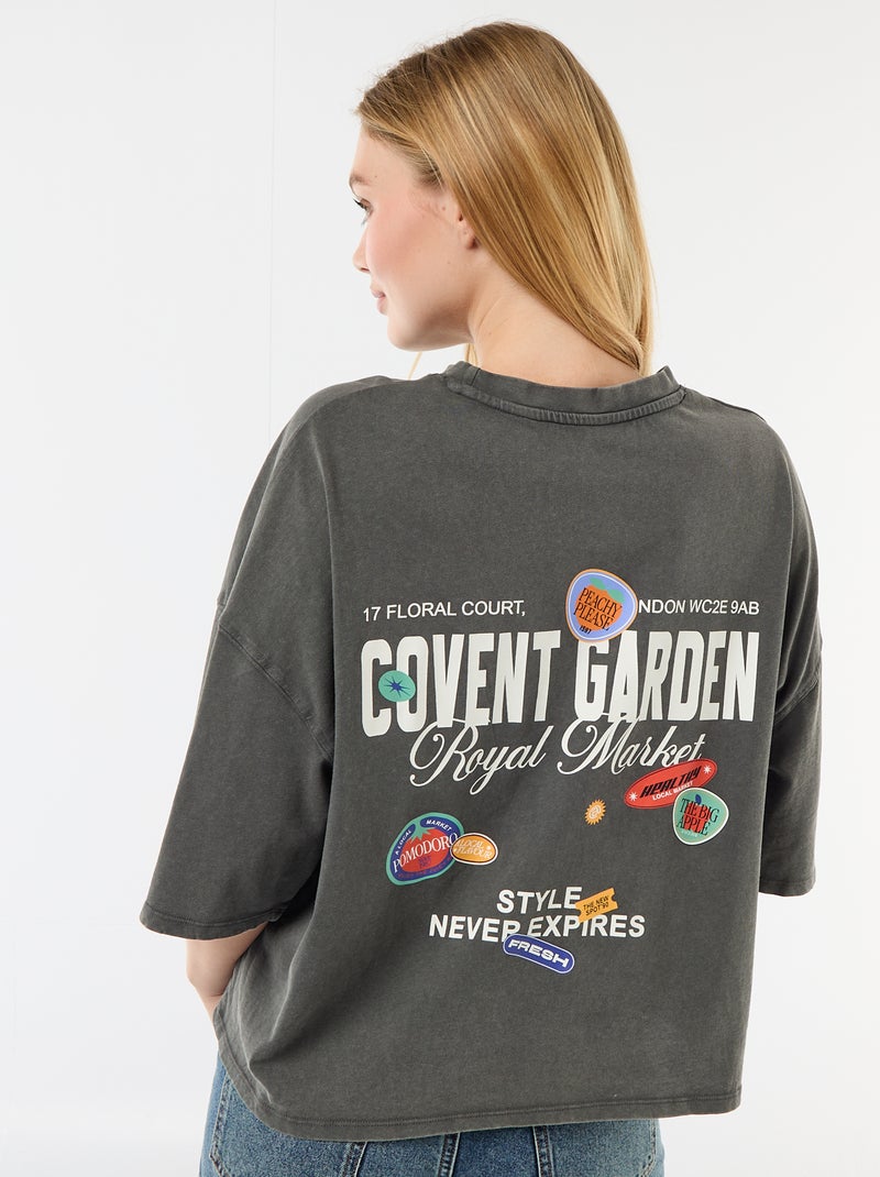 T-shirt manches courtes imprimé recto-verso Gris - Kiabi