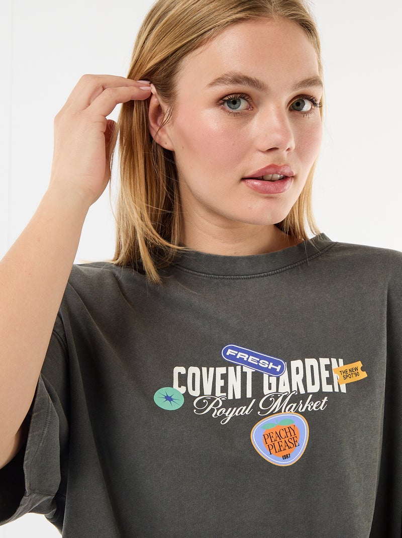 T-shirt manches courtes imprimé recto-verso Gris - Kiabi