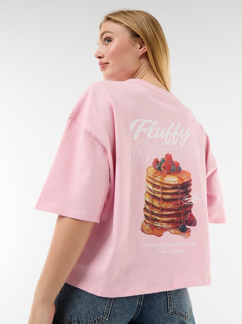 T-shirt manches courtes imprimé recto-verso Rose - Kiabi