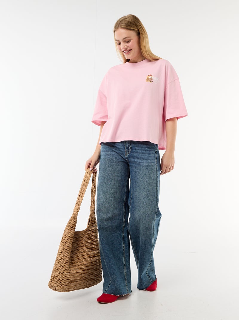 T-shirt manches courtes imprimé recto-verso Rose - Kiabi