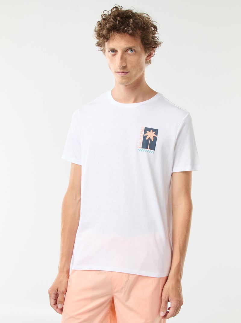 T-shirt manches courtes imprimé recto-verso 'Surf' Blanc - Kiabi