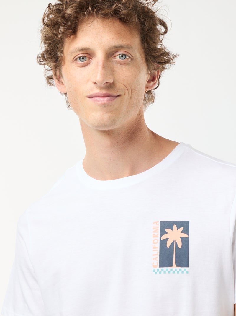 T-shirt manches courtes imprimé recto-verso 'Surf' Blanc - Kiabi