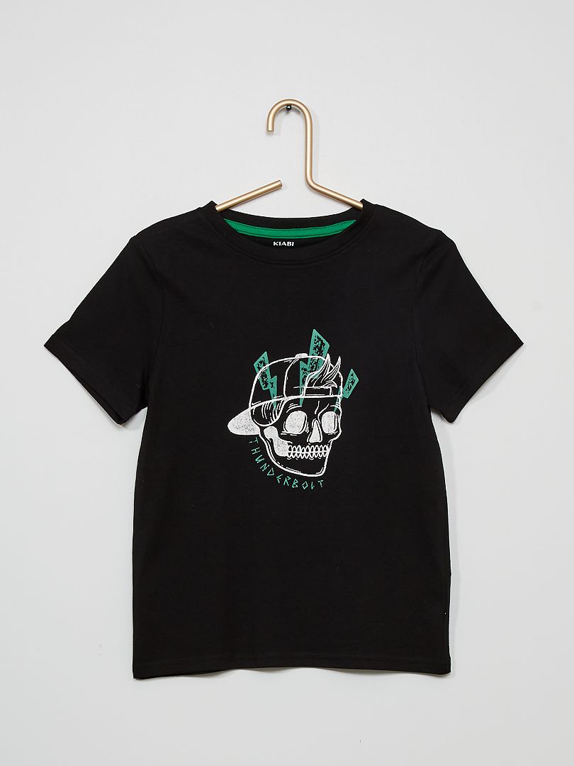 T-shirt manches courtes imprimés noir - Kiabi