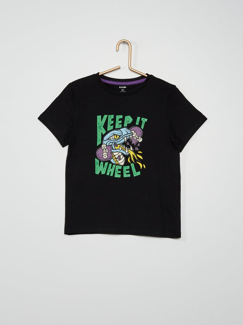 T-shirt manches courtes imprimés noir - Kiabi