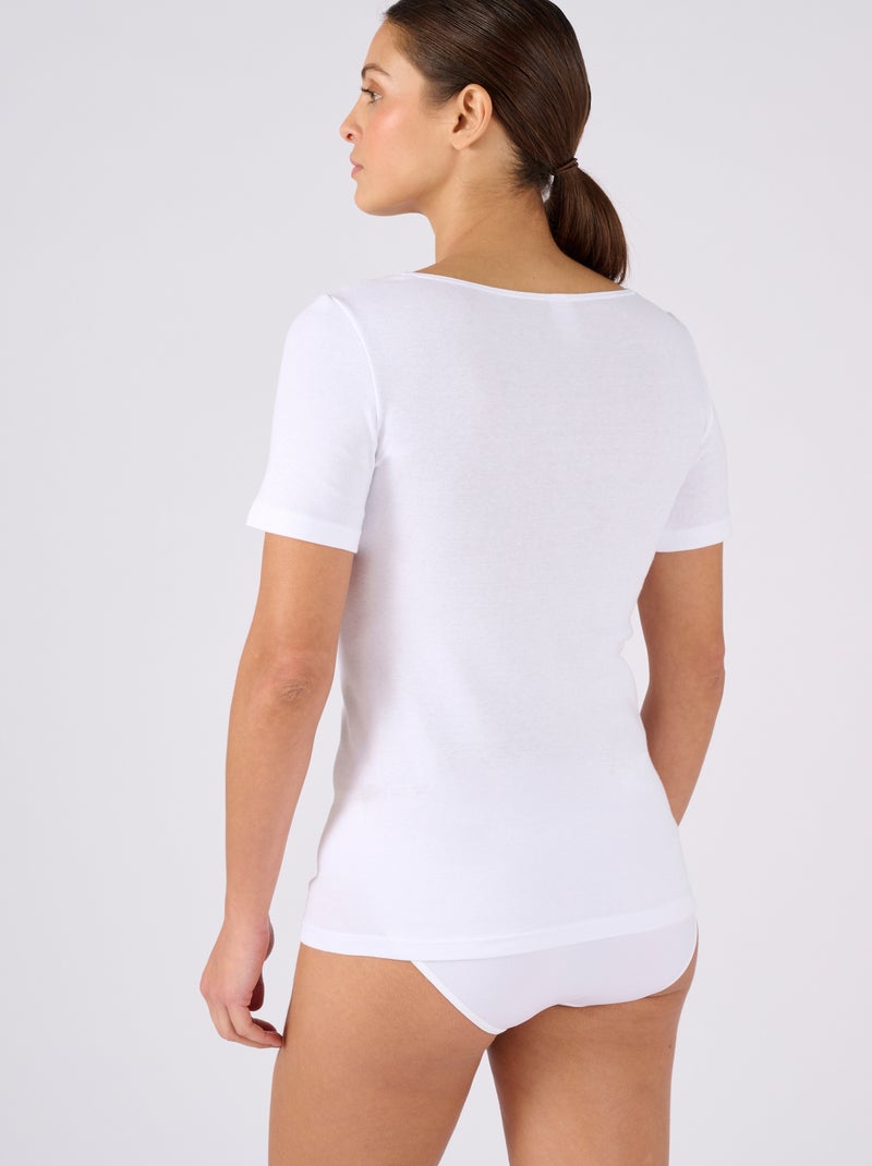 T-shirt manches courtes maille pur coton peigné - Damart Blanc - Kiabi