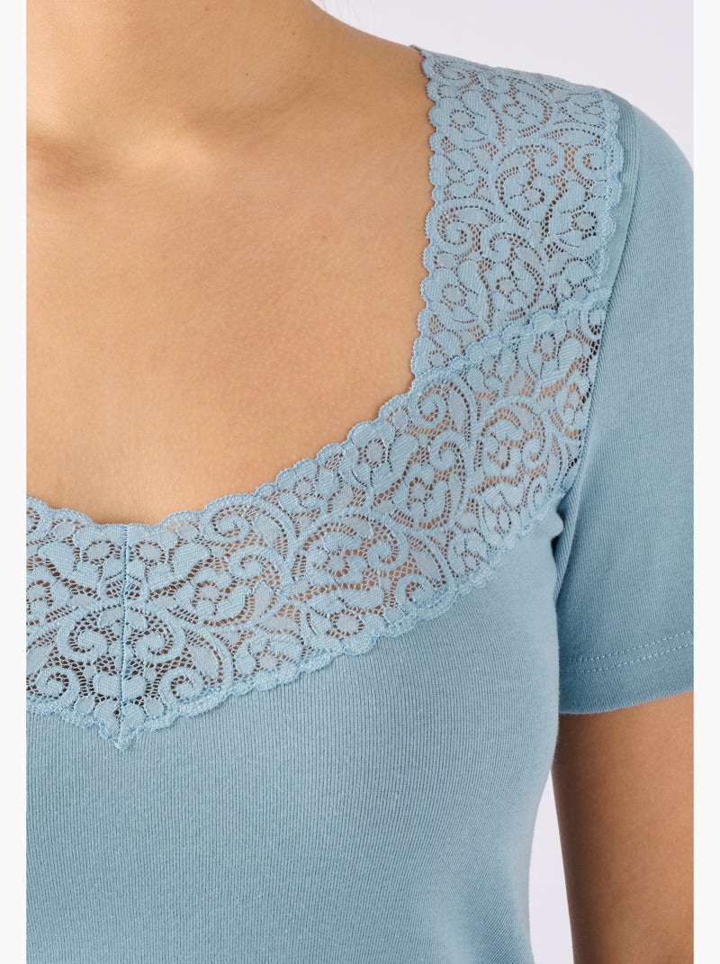 T-shirt manches courtes maille pur coton peigné - Damart Bleu - Kiabi