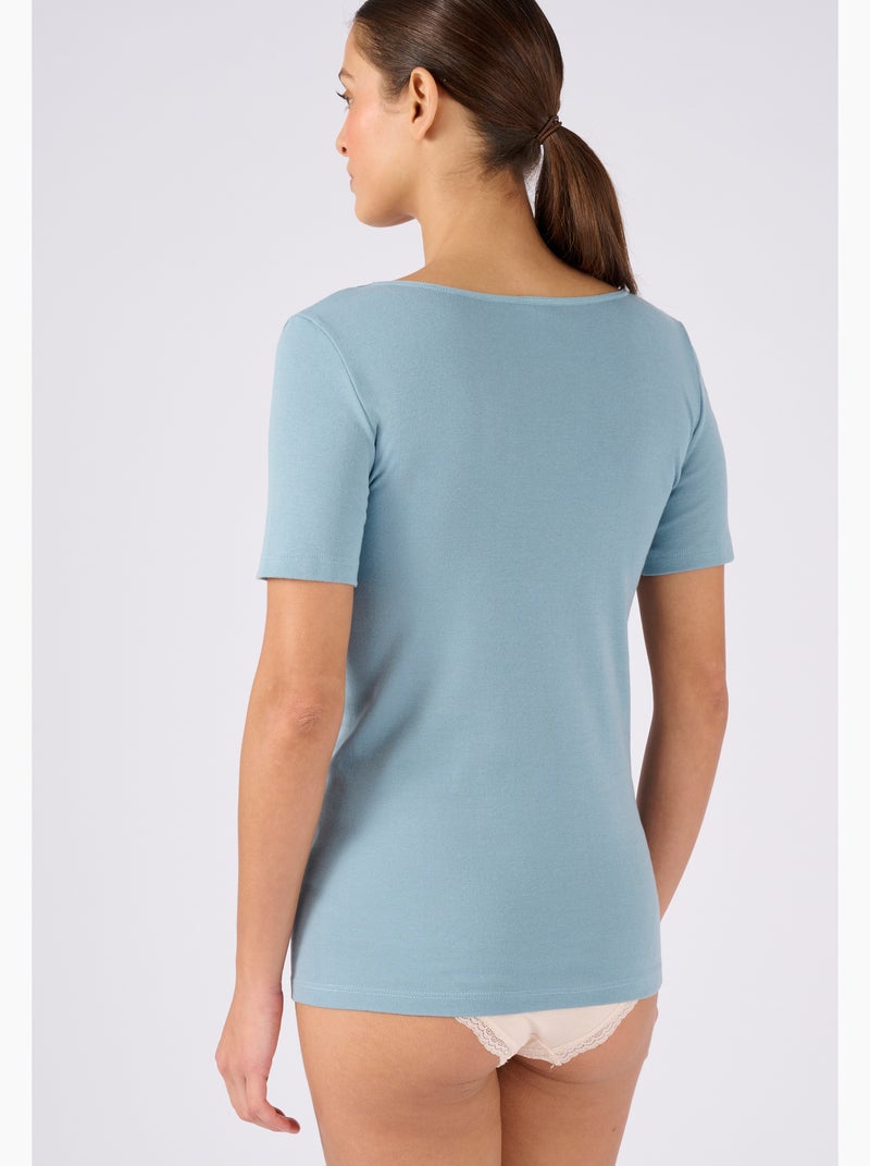 T-shirt manches courtes maille pur coton peigné - Damart Bleu - Kiabi