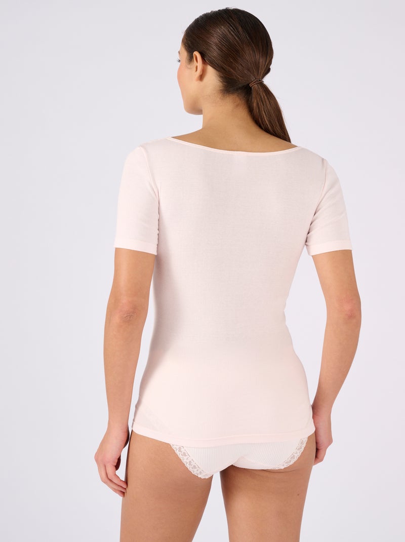 T-shirt manches courtes maille pur coton peigné - Damart Rose - Kiabi