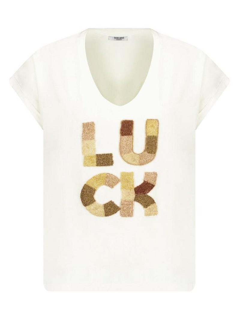 T-shirt manches courtes motif brodé en perles 'Deeluxe' Blanc - Kiabi