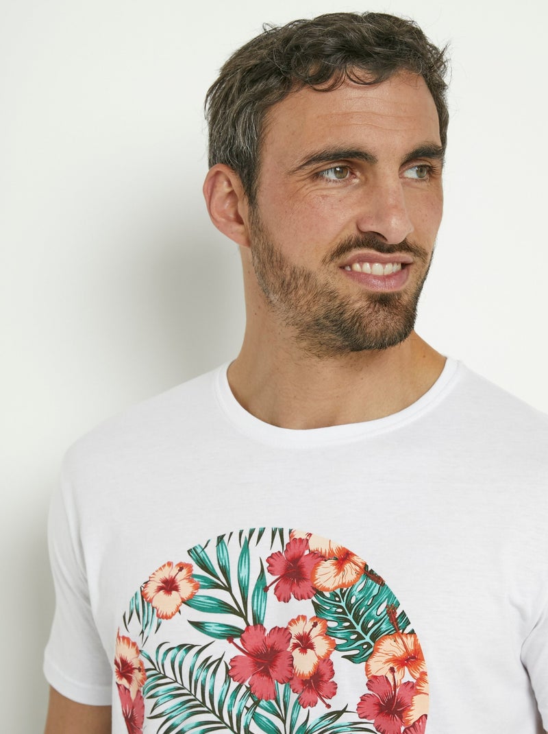 T-shirt manches courtes motif exotique Blanc - Kiabi